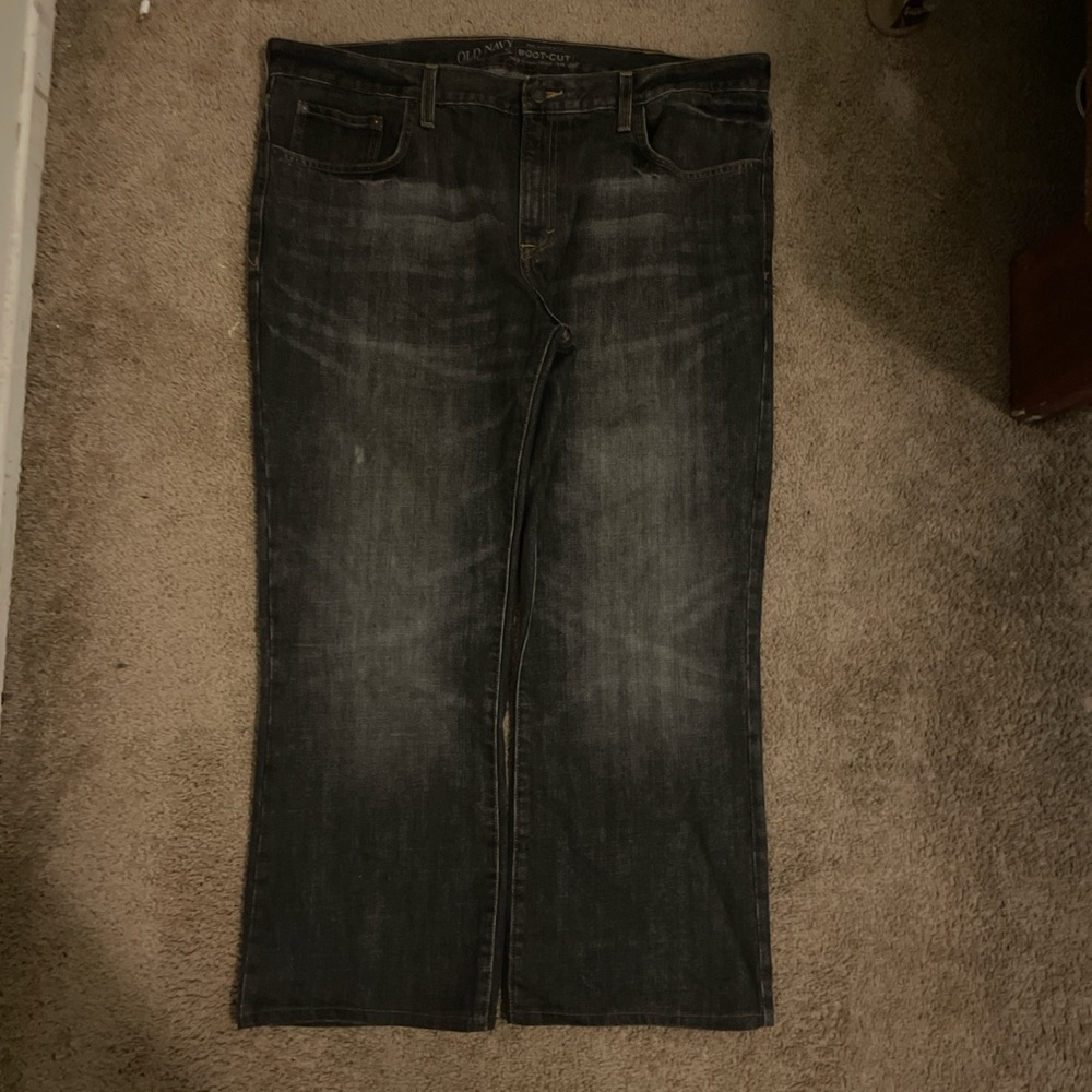 Old Navy Men's Dark Gray Bootcut Jeans with Subtle Fade